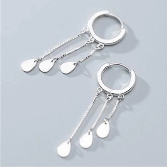 DROP HOOP 925 STERLING SILVER CHAIN EARRINGS, NICE EARRINGS, CUTE EARRINGS - Picture 5 of 6